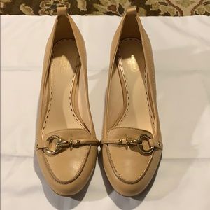 Size 9.5 Coach 3” heels, camel with buckles